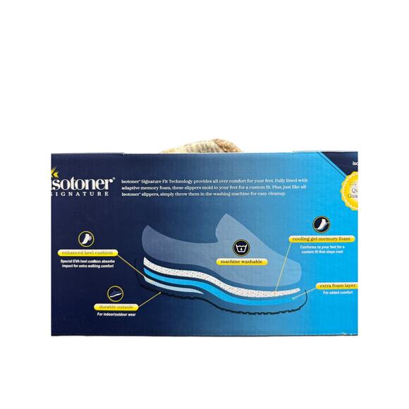 Isotoner Mens Slippers Size XL 11-12 Tan Plaid Slip On Memory Foam New - Picture 2 of 9